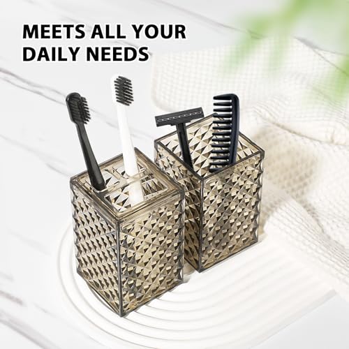 RYTOXILO Brown Bathroom Accessories Set, 4 Pack Acrylic Bath Accessory Sets Complete, Diamond Soap Dispenser and Toothbrush Holder Bathroom Counter Sink Set, Boho Modern Bathroom Decor - color: Brown