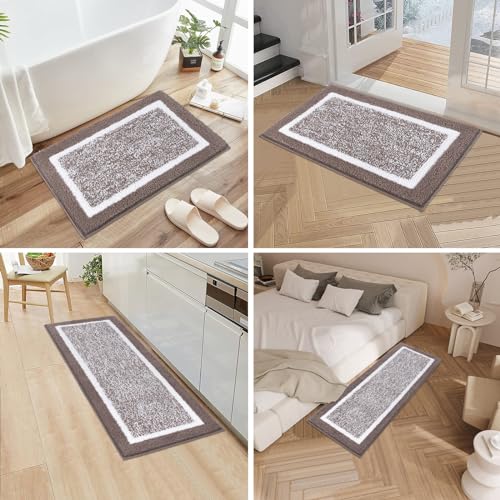 Pauwer 3 Piece Plush Bath Mat Set, Non Slip Shaggy Bathroom Mats with U-Shaped Contour Toilet Mat for Bedroom Living Room - color: Coffee, size: 18"x26"+18"x48"+U Shape 20"x24"