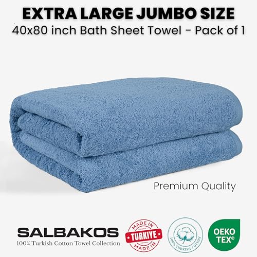 SALBAKOS Luxury 100% Turkish Cotton Bath Sheets 40x80 in Oversized Extra Large Bath Towels | Premium Hotel Quality Thick Soft Absorbent Turkish Towel for Spa Beach (Pack of 1, Blue, Jumbo Bath Sheet) - color: Blue, size: Jumbo Bath Sheet