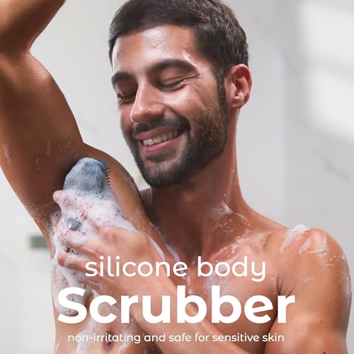 MainBasics Silicone Body Scrubber Dual-Sided, Dark Blue, Massage | Shower Scrubber with Massage Nodes, Silicone Loofah Alternative for Deep Clean - color: Dark Blue, size: Massage