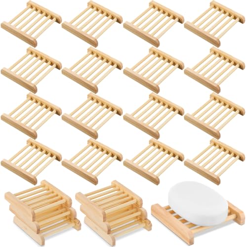 Amyhill 25 Pcs Bamboo Wood Soap Dish Bulk Bathroom Wooden Soap Holder Savers Self Draining Dishes Handcraft Tray, 3.3 x 3.3 x 0.67 Inch (Wood Color) - color: Wood Color