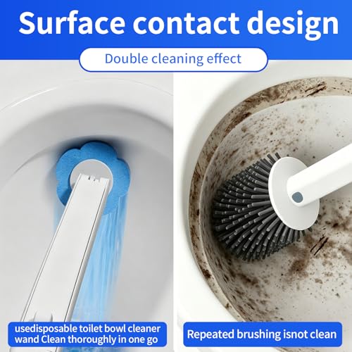 Disposable Toilet Brush Kit with 48 Refill Heads, Holder Storage Caddy Wall-Mounted Toilet Bowl Wand Scrubber for Bathroom Toilet Cleaner Toilet Bowl - color: Disposable Toilet Brush