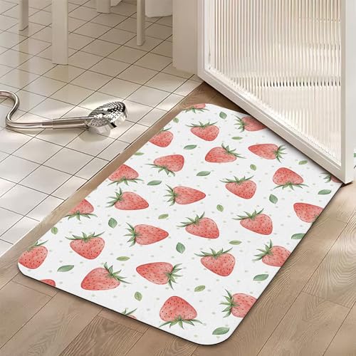 Diatomaceous Bathroom Rugs,Pink Strawberry Bathroom Decor,Sweet Fruits Non Slip Bath Mat,Quick Dry Easy to Clean Care Shower Rug for Home Dorm Low Profile Floor Mat 17 X 29.5 Inch - color: Pink Strawberry