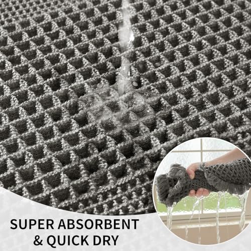 Waffle Bath Mat - Super Water Absorbing Bath Mat Quick Dry, Bathroom Rugs Non Slip Washable with Tassels, Rubber Backed Bathroom Mat for Bathroom Floor, Tub and Shower, 17" x 24", Dark Grey - color: Dark Grey, size: 17" x 24"