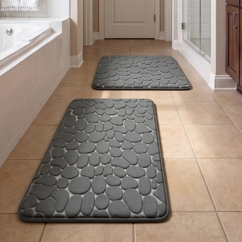 YIHOUSE Bathroom Rugs Mat Set, Memory Foam Bath Mat 2 Piece Dark Grey | 17x24&20x32, Non Slip, Water Absorbent, Washable, Bath Mat For Bathroom, Sink and Toilet - color: Dark Grey, size: 2' x 1'5" (Rectangular)