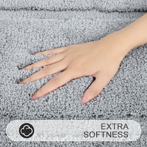 SHACOS Microfiber Bathroom Rugs Set of 3 Pieces | Small Bath Mats 16"x24" with Toilet Lid Cover U Shaped Toilet Rug Fluffy Plush Non Slip Washable Carpet(Light Grey) - color: Light Grey, size: 16"x24"+U-Shape 20"x24"+Lid Cover 19"x21"