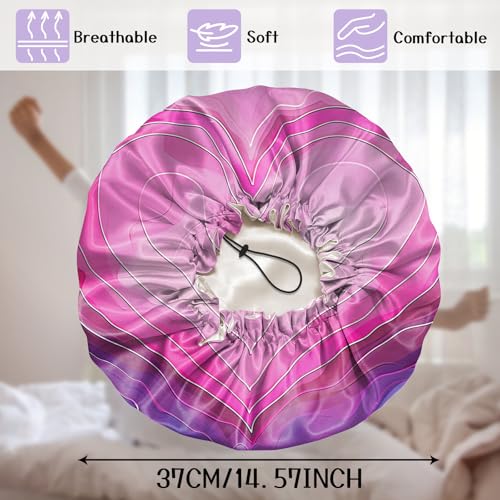 Luxury Shower Cap Silk Satin Lined Waterproof Reusable Adjustable Elastic Dry Hair Bathing Caps Cute for Women Girls-Heart - color: C-8-Heart