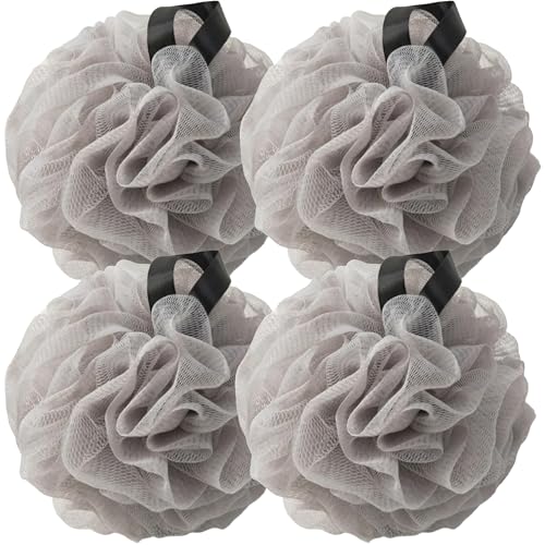Loofah Sponges for Shower,Exfoliating Cleaning Bath Loofa Body Scrubber Balls for Women Men Washing,All Gray 4 Pack Loofahs - color: Gray, size: 1 Count (Pack of 4)