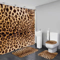 4 PCS Leopard Shower Curtain Cheetah Print Shower Curtain Sets Non Slip Bathroom Rugs Soft Plush Bath Mat Toilet Lid Cover Animal Print Shower Curtain with 12 Hooks for Bathroom Tub, Brown - color: Brown