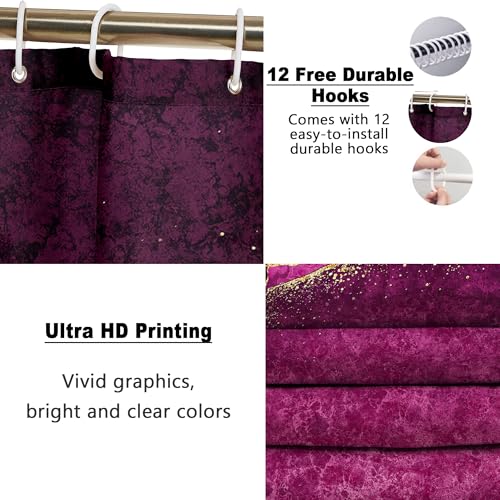Poedist 4 Pcs Gold Edge Marble Bathroom Shower Curtain Set, Bathroom Sets with Shower Curtain and Rugs(Bath Mat,U Shape and Toilet Lid Cover Mat) and 12 Hooks-Rosy - color: Red Rose