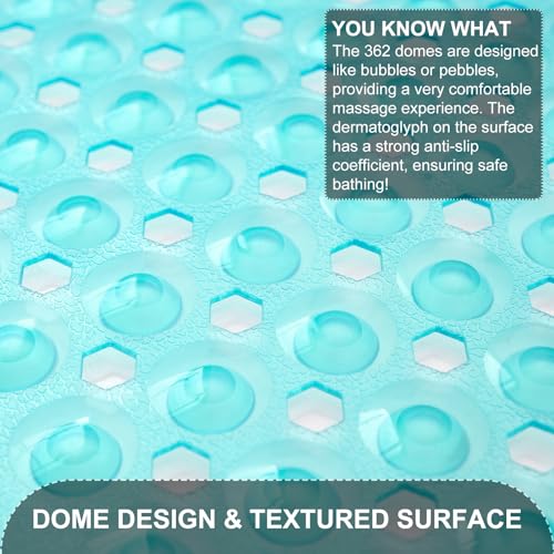 TEESHLY Bath Tub and Shower Mats, Non Slip 40 x 16 Inch Extra Large Bathtub Mat, Machine Washable Bathmat with Drain Holes, Suction Cups for Bathroom Floor, Clear Turquoise - color: Turquoise (Translucent)