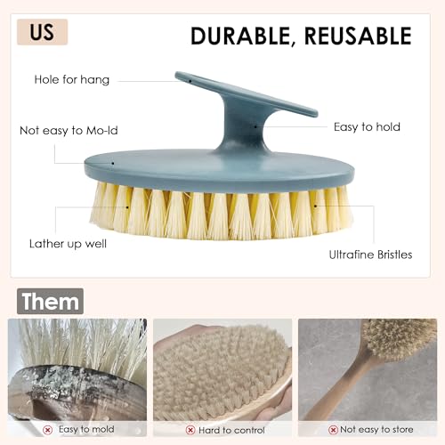 INNERNEED Food-Grade Soft Silicone Body Scrubber Shower Brush Handheld Cleansing Skin Brush, with PP Shower Brush for Exfoliating, Cellulite Treatment - color: (Set)pp Blue+silicone Black