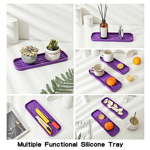 MicoYang Silicone Kitchen Sink Organizer Tray for Multiple Usage,Eco-Friendly Sponges Holder for Kitchen Bathroom Counter or Sink,Dish Soap Dispenser,Scrubber,Bottle,Cup (Purple, 12"×4") - color: Purple, size: 12" x 4" x 0.7"