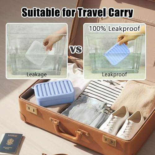 Silicone Travel Soap Case, Leak-Proof Soap Container with Drain Pad, Blue | Silicone Soap Holder, Travel Soap Case, Leak-Proof Soap Box, Removable Drain Tray, Portable Soap Container, Gym & Camping Use - color: Light Blue