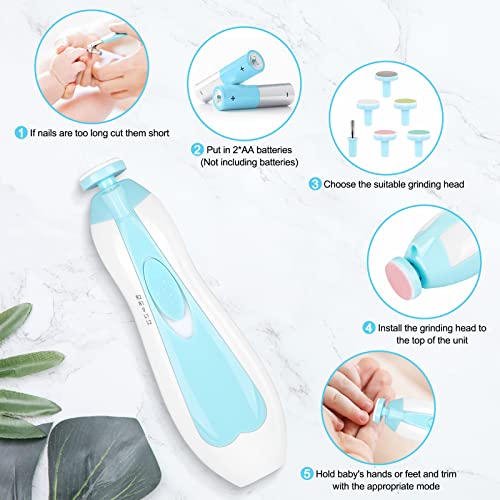 Qunlions life Baby Nail Trimmer Electric-19 in 1 Baby Nail Clippers Safe Baby Nail File Kit with Replacement Pads, Nail Clipper, Scissor, Tweezers, and Nail Files - color: Blue+