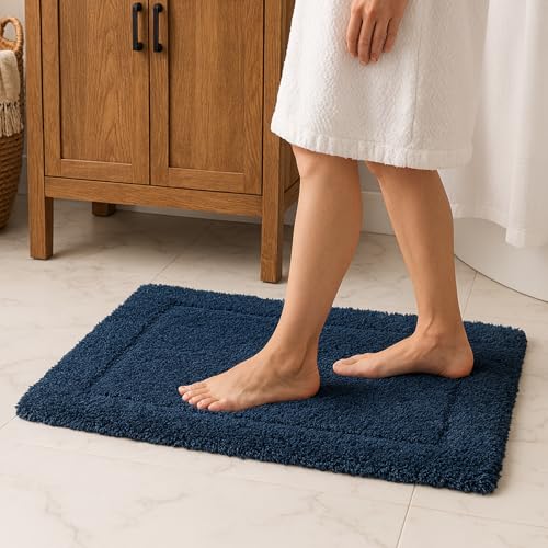 voyzz home Luxurious 100% Cotton Bathroom Rug Mats - Featuring Ultra-Soft Plushness, Non-Slip Design, Thickness, and Washability. Enhancing Home Decor, Bath Mat Measuring 20"x32" Plain Blue.… - color: Blue Plain Single 20x32