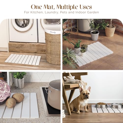 Diatomite Stone Bath Mat for Bathroom – Roll-Up & Foldable | 23.62" x 15.75" | Quick Drying & Super Absorbent | Long Diatomite Stone Drying Mat| Non-Slip | Durable | Off White - color: White