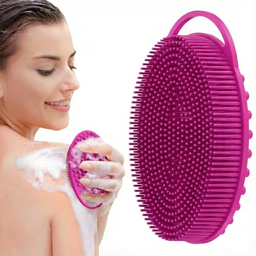 Silicone Body Scrubber, Exfoliating Loofah Alternative for Women Men, Soft Silicone Body Shower, 2 in 1 Bath and Shampoo Brush for Sensitive Skin, Back,Showering,Brush Exfoliator (Purple) - size: Purple