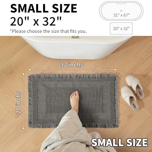 Waffle Bath Mat - Super Water Absorbing Bath Mat Quick Dry, Bathroom Rugs Non Slip Washable with Tassels, Rubber Backed Bathroom Mat for Bathroom Floor, Tub and Shower, 20" x 32", Dark Grey - color: Dark Grey, size: 20" x 32"