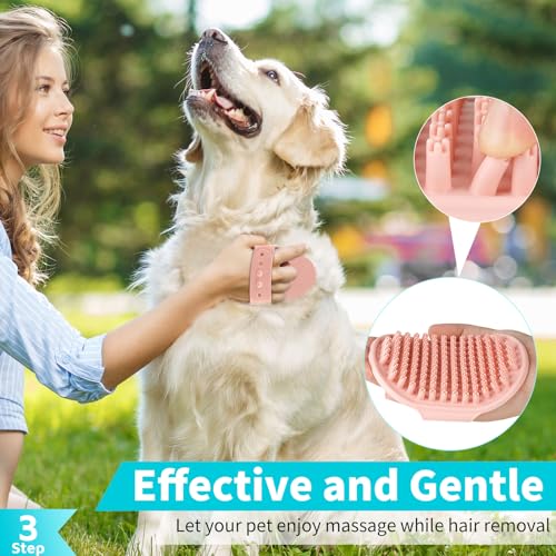 Comotech 3-in-1 Dog Grooming Brush | Adjustable Handle Shampoo Brush & Scrubber for Short & Long Haired Dogs & Cats (Blue Pink Blue) - color: Blue Blue Blue