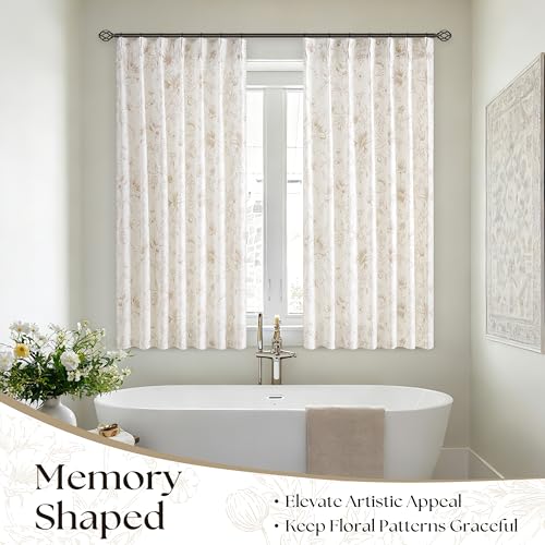Pinch Pleated Floral Linen Curtains 63 Inch Length 2 Panels Short French Country Semi Sheer Pleat Coffee Flower Print Patterned Curtain for Dining Living Room Bedroom Back Tab Botanical Window Drape - color: Coffee, size: 40"W x 63"L (Pack of 2)