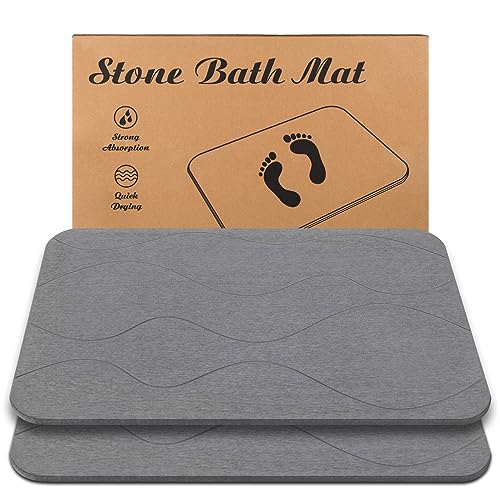 Stone Bath Mat, Diatomaceous Earth Shower Mat, Non-Slip Super Absorbent Quick Drying Bathroom Floor Mat, 2Pack,Grey, Pattern 1 - color: Grey-wave