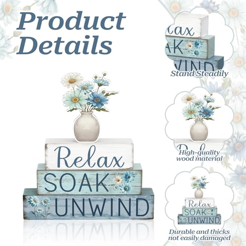 Cinnvoice 4 Pcs Daisy Bathroom Decor Farmhouse Bathroom Decoration Relax Soak Unwind Table Centerpiece Gift for Christmas Valentines Back to School - style: Daisy Relax Soak Unwind