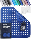 homerella® Shower Mat Non Slip Anti Mold, Non Slip Shower Mats for Inside Shower Stall Anti Slip Mat, Square Shower Floor Mat 21 x 21 in with Suction Cups & Hooks for Quick Drying, Machine Washable - color: Royal Blue