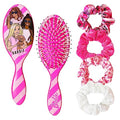 Barbie Hair Accessory 5 Pcs Set - 1 Regular 9 inch Hairbrush & 4 Scrunchies - Detangling Brush Elastic Hair Ties Ropes, Ages 3+ - color: Barbie 5 Piece Hair Accessories