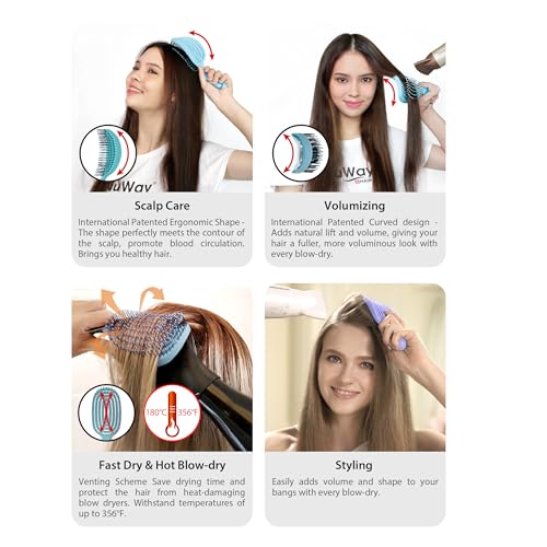 NuWay® DoubleC® Pro Professional Detangling Hair Brush – Patented Double Curve Scalp Care Brush for Gentle Detangling, Blow-Dry Styling & Wet or Dry Hair (Azure Blue) - color: Azure Blue