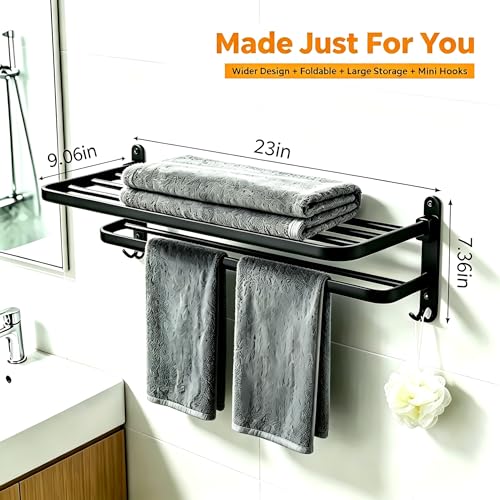 12-Piece No Drill Matte Black Bathroom Hardware Set, 23 Inch Wall Mounted Towel Rack & Towel Bar, Rustproof Stainless Steel Bathroom Organizer Storage, Toilet Brush, Large Capacity