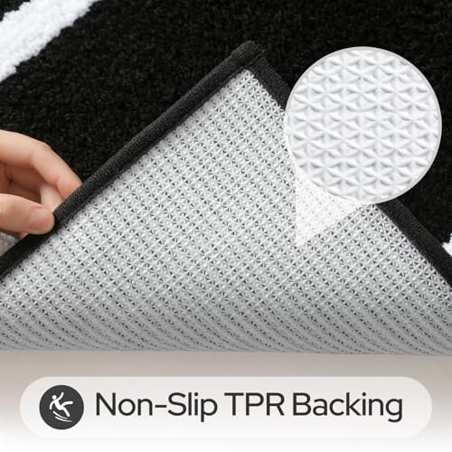 HOMEIDEAS Bathroom Rugs Sets 2 Piece, Super Soft and Absorbent Microfiber Tufted Bath Mats, Non-Slip and Machine Washable Bath Rugs(Black and White) - color: Black