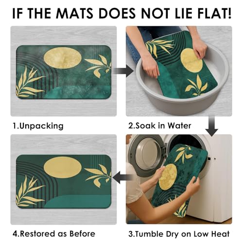 Boho Mid Century Shower Curtain Set with Toilet Lid Cover and Non-Slip Rugs, Abstract Geometric Dark Green 4 Pcs Modern Minimalist Shower Curtain for Bathroom Set with 12 Hooks - color: Boho Dark Green