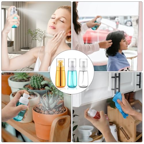 Cosywell Travel Spray Bottle TSA Approved 3 Pack 2oz 60ml Leak Proof Fine Mist Spray Bottle Empty Plastic Refillable Containers for Hair Perfume Toners Rose Water Cosmetics(Gold+Green+Clear) - color: Gold+Green+Clear, size: 2 oz
