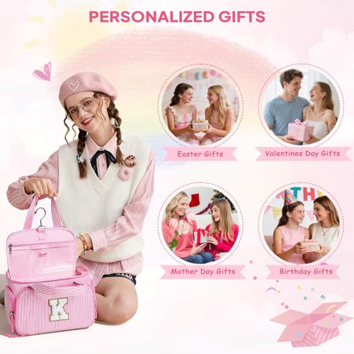 YOOLIFE Travel Hanging Toiletry Bag for Girls Kids Birthday Gifts, Pink (C) | Initial Hanging Toiletry Bag for Teen Girls, Birthday Gifts for 5 6 7 8 9 10 11 12 13 14 15 16 17 Year Old Girl - color: Pink, style: C