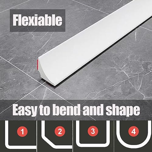 Collapsible Shower Threshold Water Dam, Self-Adhesive Silicone Water Barrier Strip Retaining Stopper for Curbless Shower, Bathtub, Kitchen Sink (White, 2M) - style: White 2m