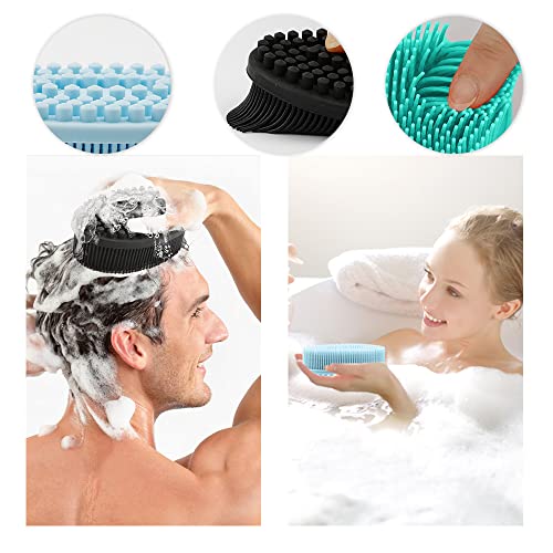 3 Pack Silicone Body Scrubber, Soft Silicone Loofah Exfoliating Body Scrubber, Silicone Body Brush Bath Shower Scrubber for Body, 2 in 1 Bath and Shampoo Wash Brush for Skin Exfoliation Men Women - size: Black+Blue+Green