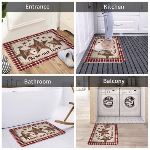 Bath Mat Country Star Burgundy Red Plaid Berry Retro Wood Quick Dry Bathroom Rugs Non Slip Absorbent Shower Flannel Rug Floor Mat for Bathroom,Bathtub,Sink,Bedroom,16"X24" - color: Cay18