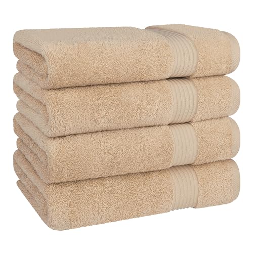 Cotton Paradise Turkish Towel Set, Soft Absorbent Quick Dry, 4 Piece Bath Towel Set, Beige - color: Beige, size: 4 PC SET (27x54")