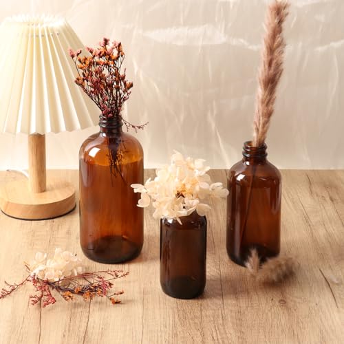 STARSIDE 12 Pack 4 oz Amber Glass Bottles with Lids, 120 ml Round Boston Bottles for Essential Oils, Hot Sauce, Juice, Liquids, Include 1 Brush,1 Funnel, 12 Labels. - size: S