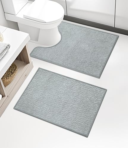 chakme Bathroom Rug Sets 2 Piece, Ultra Thin Quick Dry Bath Mat Set, Absorbent Bath Mat for Bathroom Non Slip Machine Washable, (Light Grey, 2 Piece) - color: Light Grey, size: 2Piece-Contour Rug