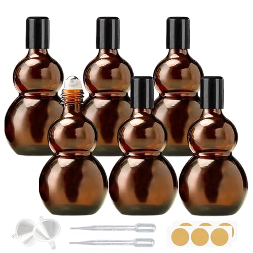 Essential Oil Roller Bottles, Amber Gourd Shaped Glass Roller Bottles with Stainless Steel Roller Ball, for Travel,Perfume (Amber-Black Cap, 100ML) - color: Amber-Black Cap, size: 100ML