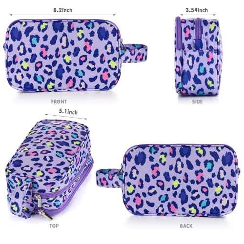 Cheetah Kids Toiletry Bag for Girls, Travel Toiletry Bag for Little Young Girls Cosmetic Bag Makeup Bag Waterproof Hanging Wash Bag Toddler Toiletries, Leopard Purple - color: Purple Cheetah