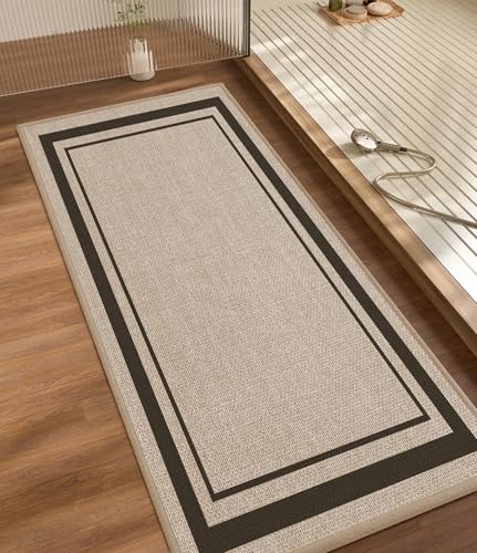 chakme Bathroom Rugs Mat 47x17, Ultra Thin Non Slip Bath Rug Runner Quick Dry Absorbent Bath Mat for Bathroom, (Light Beige, 47"x17") - color: Light Beige, size: Runner (47" x 17")