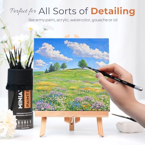 Nicpro Miniature Paint Brushes Drybrush - 21PCS Model Paint Brush Set for Acrylic Oil Watercolor, Detail Paint Brush Dry Brush for Model, Miniature Painting, Paint by Numbers, Craft - with Container - style: 21 Pack (Detail+Drybrush)
