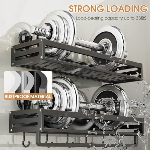 Suction Cup Shower Caddy, 15.7inch Extended Version, with 5 Hooks & Towel Rrack, No Drilling Required, Rust-Resistant Bathroom Shower Organizer (Dark Gray, 2-Pack) - size: 15.7 inches(2pack Dark Grey)