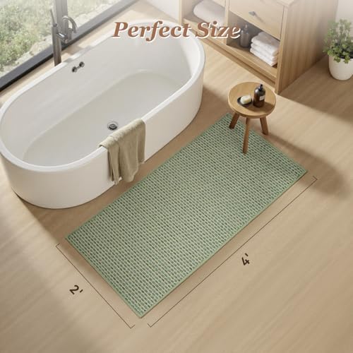 AMOAMI Unique Woven Bathroom Runner Rug, Super Absorbent Non Slip Bath Mats for Bathroom Textured Bathroom Mat Quick Dry Boho Rugs Runners for Hallyways Kitchen Bedroom Beside Tub, 2' x 4', Sage - color: Sage, size: 2' x 4'