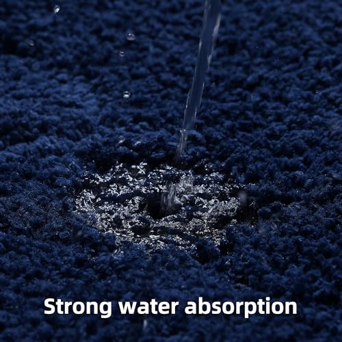 3 Pieces Luxury Bathroom Rug Set with U-Shaped Toilet Rug, Non-Slip Rubber Bottom, Thick Microfiber Fluffy Plush, Water absorption, Quick Dry, Ultra Soft, Bath Mats for Bathroom, Tub(Navy Blue) - color: Navy Blue
