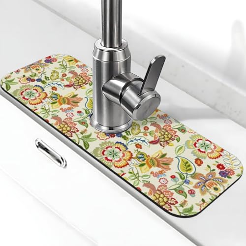 Boho Floral Mandala Yellow 15" X 5.5" Kitchen Sink Splash Guard Faucet Faucet Guard Draining Mat Sink Splash Guard Faucet Kitchen Bathroom - color: Boho Floral Mandala Yellow