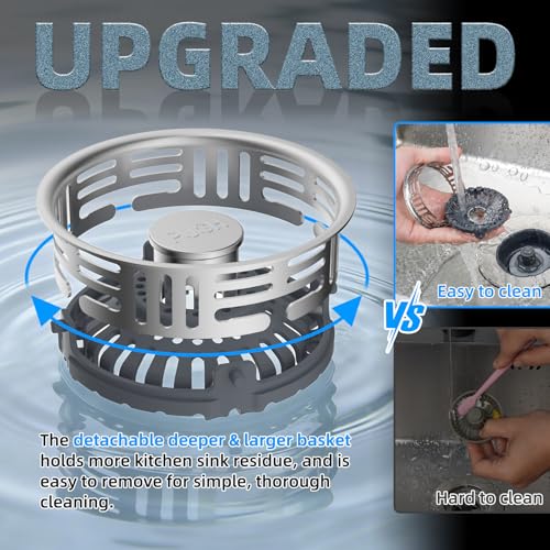 Hibbent Upgraded 3 in 1 Kitchen Sink Drain Strainer, Stainless Steel Pop Up Sink Stopper, Larger Anti-Clogging Basket, 3-Layer Seal, Detachable Drain Plug for US Standard 3-1/2" Drain, Brushed Nickel - color: Brushed Nickel